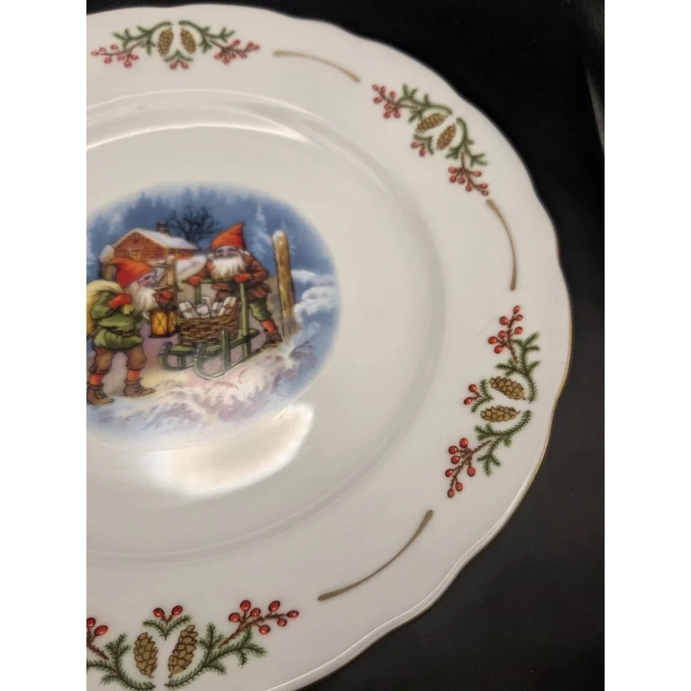Christineholm Porcelain Lars Porcelain Winter Gnome Dinner Plate 11 Inches